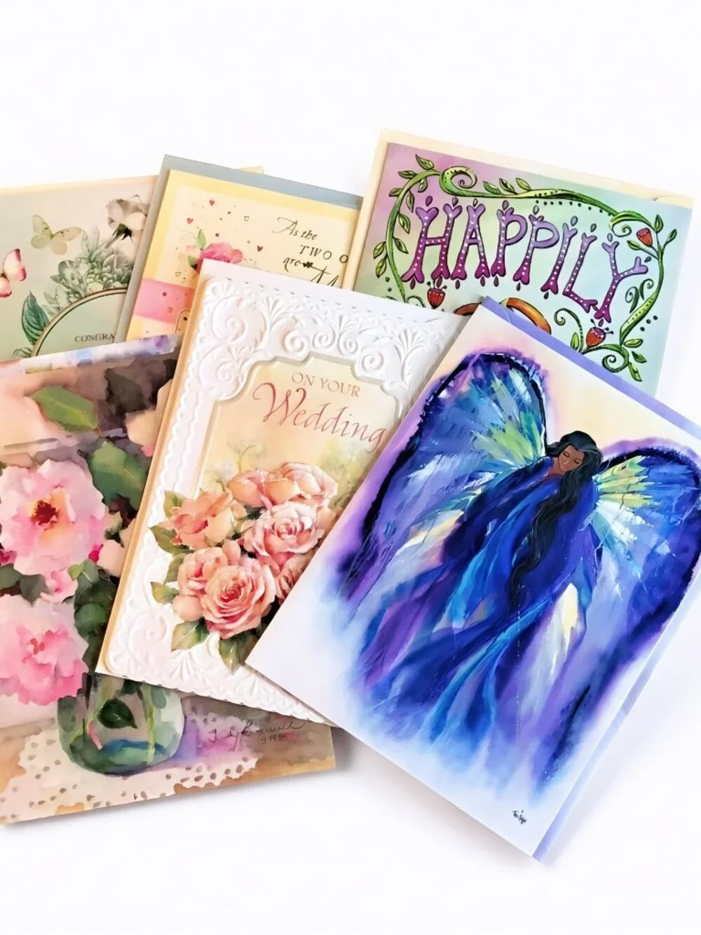 Set of 6 Assorted Wedding Day Greeting Cards w/ Matching Envelopes